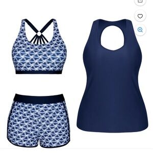 3 Piece Plus Size Tankini Swimsuits Tummy Control Top with BShorts